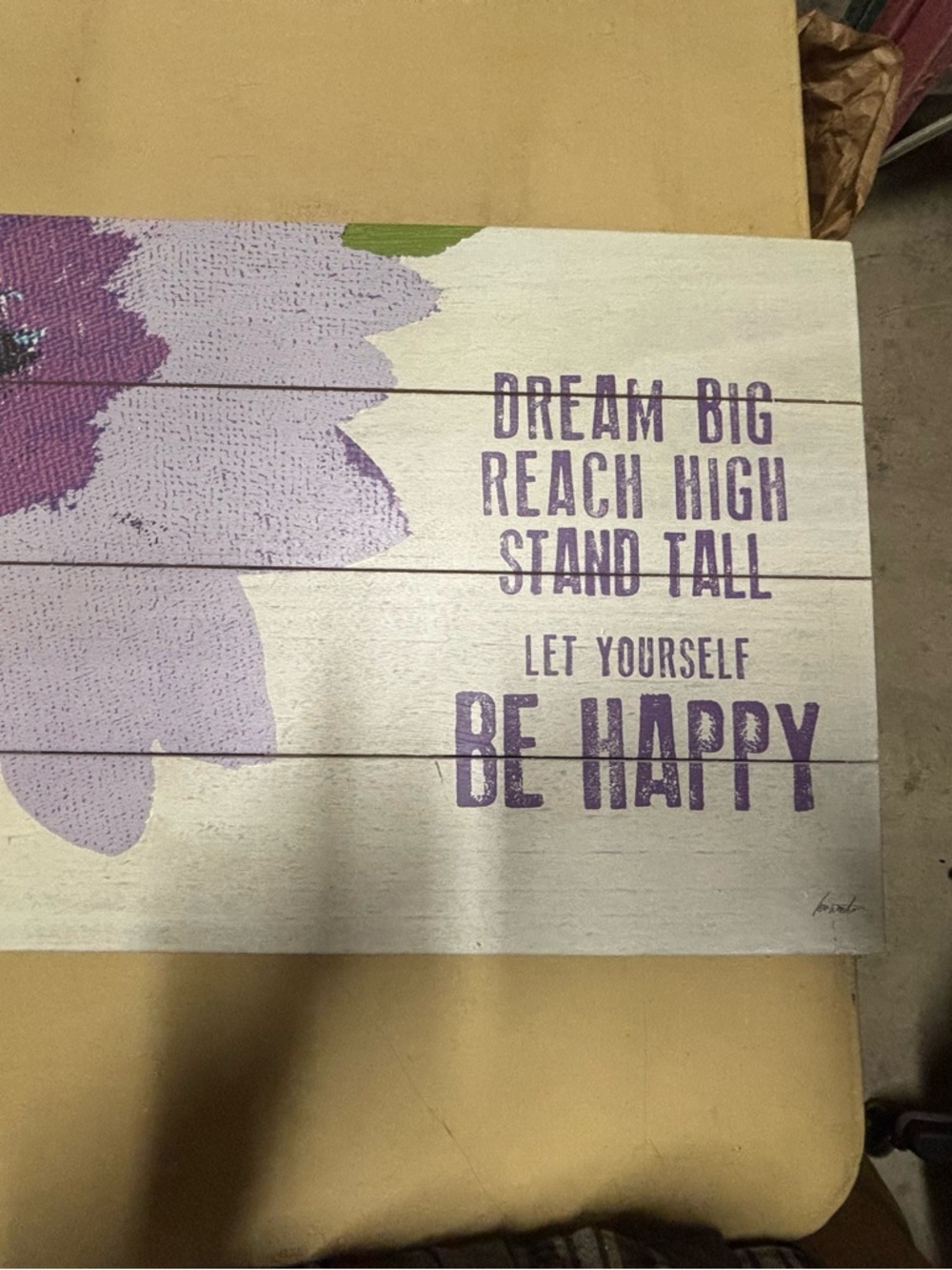Be Happy Purple Floral Wall Sign - Inspirational Home Wall Decor